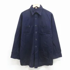 XL/古着 長袖 ワーク シャツ メンズ 80年代 80s ロング丈 紺 26jan31