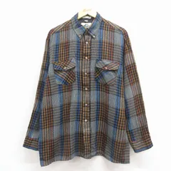 L/古着 バンヒューセン 長袖 シャツ メンズ 90年代 90s ボタンダウン 紺他 チェック 26jan31