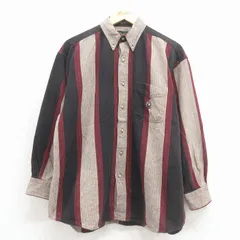 XL/古着 長袖 シャツ メンズ 90年代 90s ワンポイントロゴ 大きいサイズ コットン ボタンダウン エンジ他 ストライプ 26jan31