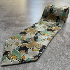 【Lanvin】ランバン 総柄ネクタイ シルク100% メンズ フランス製 ベージュ グリーン ブラウン 植物柄 ボタニカル柄 クラシック エレガント ヴィンテージ