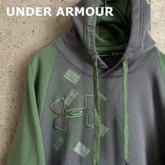 【USED】US 古着 UNDER ARMOUR アンダーアーマー パーカー メンズ Ｍ グレー×グリーン 刺繍ロゴ ビッグロゴ フーディー スポーツ 古着 スウェット プルオーバー トレーニング スポーツミックス ストリート アメリカ古着 USA アメカジ