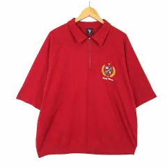 ジーユー GU スウェT ハーフジップ Disney 2 ディズニー コラボ Tシャツ シャツ プルオーバー ミッキー ロゴ オーバーサイズ コットン 5分袖 半袖 XXL 赤 レッド マルチカラー 大きいサイズ