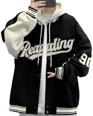 [アスペルシオ] オシャレ スタジャン スタイリッシュ 長袖 ブルゾン フードなし ウスデ アウター メンズ アメリカン スカジャン ジャンバー オーバーサイズ 軽量 原宿風 アウトドア 紳士 ジャンパー キャンプ スポーツ ミリタ [モダンブラック] [M]