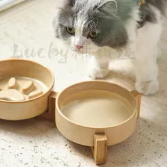 陶器製 大型犬 犬用食器 - ペット用食器 - ペットボウル - 犬 フードボウル - えさ皿 - 天然竹製スタンド付き 早食い防止 食器 滑り止め食