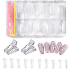 【人気商品】バーチャルジェルチップ型 長さ出し 長さだし ネイル延長 長さだし 初心者向けジェルチップ モールド 10種類のサイズ クリップ付き*2 透明ネイル クリップ付き 100pcs ネイルチップ