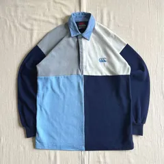 ～00s　vintage　ヴィンテージ古着　ニュージーランド製　CANTERBURY OF NEW ZEALAND　カンタベリー　肉厚ラガーシャツ　長袖ポロシャツ　ツギハギ　パッチワーク　胸ロゴ刺繍　M　Y2K　アメカジ　heavy rugger shirt