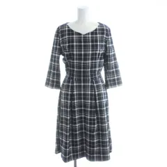 エミリアウィズ EmiriaWiz チェック ワンピース M 紺 ネイビー Vネック 七分袖 /AB ■OS