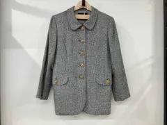 Leilian レリアン テーラードジャケット 膝丈スカート セットアップ 花形ボタン size9 グレー グリーン レッド 毛 ナイロン 日本製 0605246