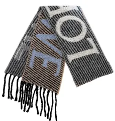 【中古】LOEWE ロエベ マフラー スカーフ ライトブルー ホワイト アルパカ ウールブレンド イタリア製 チャンキーフリンジエッジ ロゴ レディース メンズ ユニセックス 【ブランドギャラリー東心斎橋店】