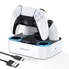NEWDERY PS5 コントローラー 充電スタンド 急速充電 2台同時充電可能 置くだけ充電可能 過充電防止 USB-Cケーブル付属 LED指示ランプ付き ホワイトshun 895cf0c0