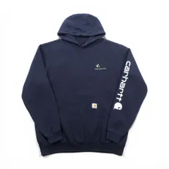 carhartt プルオーバー パーカー L ネイビー 裏起毛 カンガルーポケット 袖ロゴ K288