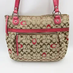 COACH（コーチ）ポピー シグネチャー グラマラス トートバッグ ショルダーバッグ ベージュ×ピンク シグネチャーキャンバス シルバートーン金具 型番21184