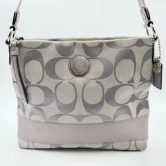 COACH（コーチ）シグネチャー ストライプ ファイルバッグ ショルダーバッグ ベージュ系×パープル系 キャンバス 斜め掛け レディース F19220