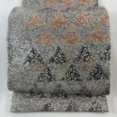 【在庫一掃】 【美品】 袋帯 名品 花唐草 鱗 灰色 全通 正絹 【中古】