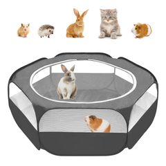 【人気商品】小動物用品 プレイサークル遊び用 柵 フェンス小動物用ケージ ハムスター用サークル 折りたたみペットサークル ハムスター うさぎ モルモット 持ち運べに便利 散歩 (黒い半分ネット)