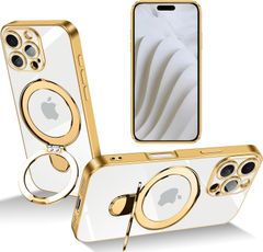 TPU 衝撃吸収 ストラップホール付き 滑り止め 縦横両対応 スタンド機能 落下防止 隠しスタンド アイフォン マグネット搭載 リング付き 16 16 プロ ワイヤレス充電対応 Magsafe対応 マックス ケース カバー Max Pro (ゴールド) iPh