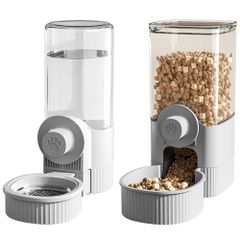 merrytime ペット用 自動給餌器＆給水機セット 透明タンク 大容量 温水対応 浄水機能付き 犬 猫 うさぎ 小動物 省スペース設計 旅行や留守番に最適 多頭飼い向け お手入れ簡単 グレー 