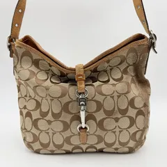 COACH（コーチ）シグネチャー ホーボーバッグ ワンショルダーバッグ キャンバス レザー ブラウン系 レディース シルバートーン金具 B04K-6845
