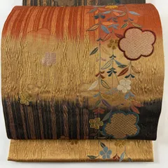 【在庫一掃】 袋帯 秀品 振袖向き 梅 箔 赤茶 六通 正絹 【中古】