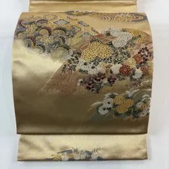 【在庫一掃】 【美品】 袋帯 秀品 向かい鳥 華文 刺繍 箔 薄オレンジ 六通 正絹 【中古】