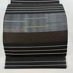 【在庫一掃】 【美品】 袋帯 名品 縞 霞 銀彩 灰色 六通 正絹 【中古】