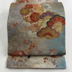 【在庫一掃】 【美品】 袋帯 秀品 松竹梅 秋草 金銀糸 箔 灰緑 六通 正絹 【中古】