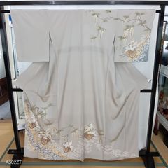 未使用　仕立て糸付き　藤　訪問着　グレー　身丈162㎝　K-341