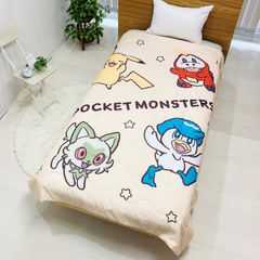 【在庫セール】夏用掛け布団 ピカチュウ ニャオハ ホゲータ クワッス (ふわサラ快適 ポケモン 肌掛け布団) 140x190cm 子供 大人兼用 洗える 可愛い MORIPiLO グッズ パルデア地方 ベージュ ポケットモンスターズ キャラクター まくらのモリ
