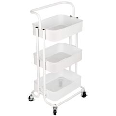 HANKEY キッチンワゴン ベビーワゴン 収納カート バスケットラック 整理棚 キャスター付き ３段 スチール製 頑丈 全体耐重45KG 幅43ｘ奥行33.5x高さ86cm 合金鋼 ホワイト/ a2fc90c0