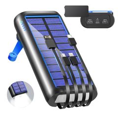 ソーラー 22.5W/PD18W 61200mAh 急速充電 手回し充電 ソーラーチャージャー 防災士監修 4本ケーブル内蔵 Type-C ソーラー IPX7防水 耐衝撃 携帯 スマホ充電器 LEDライト付き 停電対策 SOSモード 地震/災 e0a054ae