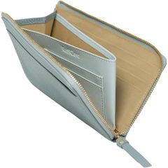 [RafiCaro] 小さい長財布 レディース 短い 大容量 23ポケット お札を折らない コンパクト 約18cm 薄い スリム L字ファスナー メンズ YKKファスナー マチ付き小銭入れ ダスティブルー/ 14c5094f