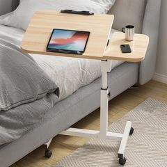 [Supden] サイドテーブル 昇降デスク 折りたたみテーブル 机 キャスター付き 幅60cm×奥行40cm PCデスク 介護テーブル 高さ調整 省スペース おしゃれ シンプル 化粧台 作業机 仕事用 組立簡単 (木目調)/ 891fbf08