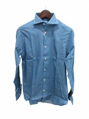綿シャツ 長袖ブルー