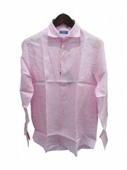 麻シャツ 長袖ピンク