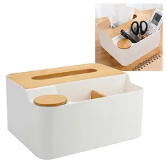 V.W.V＆others ティッシュケース リモコン ラック 卓上 収納 小物入れ ティッシュホルダー 仕分け収納 多機能 整理整頓 文房具 リビング 寝室 テーブル (ホワイト) [ホワイト]