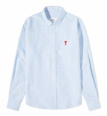 アミ ハート ロゴ CHECK シャツ スカイブルー