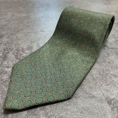 【Christian Dior】クリスチャンディオール 総柄ネクタイ シルク100% メンズ イタリア製 グリーン 緑色 ゴールド 金色 チェーン柄 リング柄 幾何学模様 ビジネス フォーマル スーツスタイル ブランドネクタイ