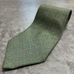 【Christian Dior】クリスチャンディオール 総柄ネクタイ シルク100% メンズ イタリア製 グリーン 緑色 ゴールド 金色 チェーン柄 リング柄 幾何学模様 ビジネス フォーマル スーツスタイル ブランドネクタイ