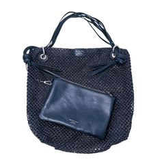 クリスチャンヴィラ メッシュトートバッグ ブラック ラフィア風 バッグインバッグ付 イタリア製 美品　肩掛け可