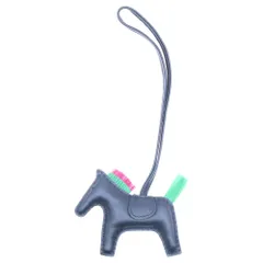 HERMES (エルメス) ロデオ クランパンクPM レザー チャーム バッグアクセサリー B刻印 ブラック×グリーン×ピンク