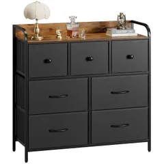 Nicehill チェスト タンス 収納チェスト 衣裝ケース リビング 収納 転倒防止 衣類収納 組立簡単 木製天板 布製 引き出し付き 大容量収納 3段7杯【幅79×奥行29×高さ85cm】(ブラック)