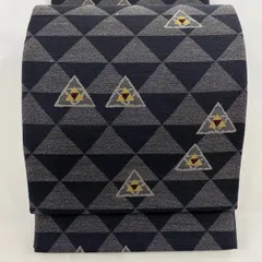 【在庫一掃】 【美品】 袋帯 名品 鱗柄 幾何学模様 灰色 六通 正絹 【中古】