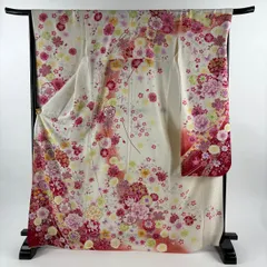 【在庫一掃】 【美品】 振袖 身丈171cm 裄丈67cm M 袷 牡丹 桜 銀通し 刺繍 クリーム 正絹 逸品 【中古】