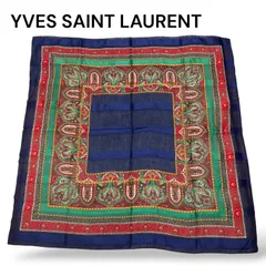 新品未使用✴︎ヴィンテージ イヴサンローラン スカーフ ペイズリー ウール シルク ストール ショール バンダナ 高級 絹 大判 新品 未使用 デッドストック 日本製 ネイビー スクエアスカーフ トップ ネッカチーフ ラップ ネックウェア