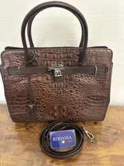 【極美品】RODANIA ロダニア 本革クロコダイル ハンドバッグ ブラウン