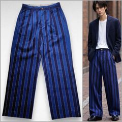 Lee ワークパンツ S ブルー ストライプ 【歴史と個性が交差する一点物】 リー サンプル品 ワイドパンツ トラウザーズ 綿100% 1タック 防縮加工 サンフォライズド レア物 希少