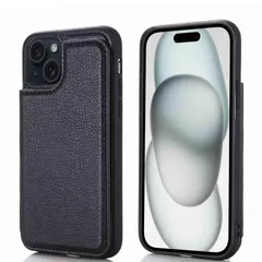 【人気商品】【Viesa】背面カード 手帳型ケース 互換性 iPhone 15 6.1 inch (6.1インチ) 対応 APPLE スマホ バックカバー ケース 手帳型 (ブラック) 財布型 背面カバー きスタンド機能 背面型ケース 適用 アップル アイフォ