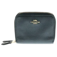 COACH (コーチ) コンパクト財布 ラウンドジップ コンパクトウォレット ミニ財布 ブラック ゴールド金具 レザー 76935