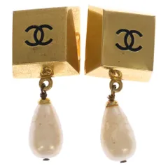 CHANEL (シャネル) ココマーク スクエアブロックフェイクパール付イヤリング ゴールド レディース