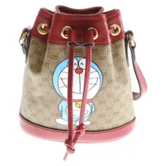 GUCCI (グッチ) ×ドラえもん マイクロGGスプリーム ドローストリング ミニバケット ショルダー クロスボディ バッグ ゴールド金具 ブラウン/レッド 647801
